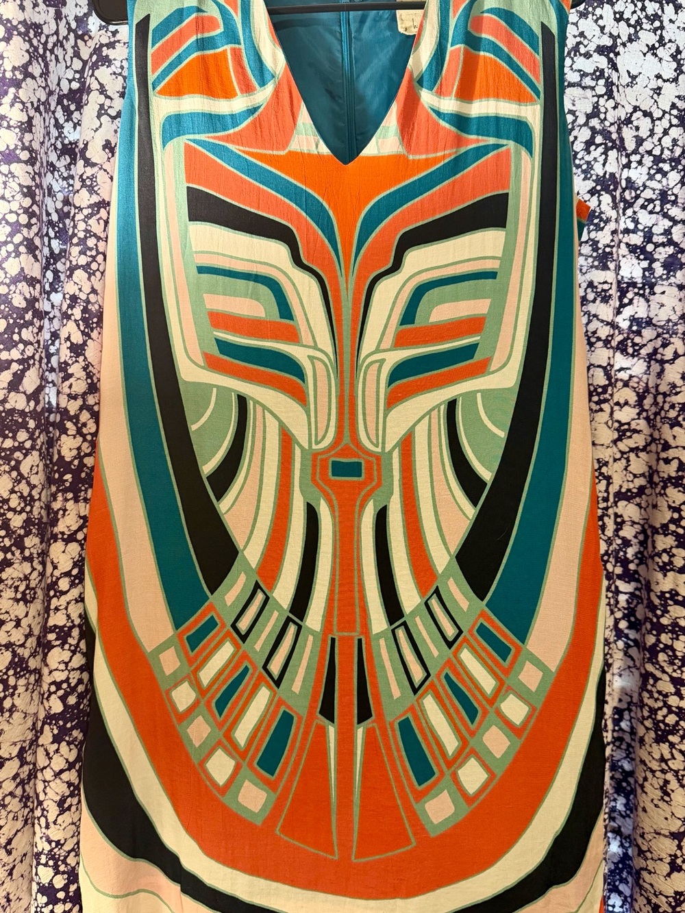VintageNicole Miller Silk Atelier Vibrant Geometric Print in Teal, Orange, Black